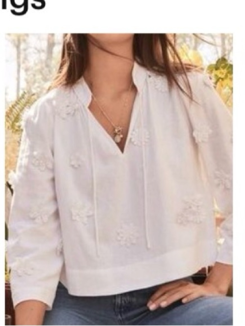 LOFT white floral appliqué shirt